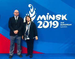 Minsk 2019 - Hlín og Björn dæma keppni í fimleikum